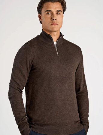 Lindbergh Ecovero Half Zip L/S Knit - Brown - XL