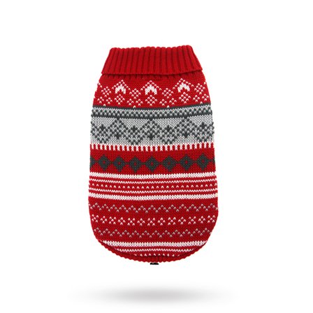 Urban Pup - Red Fair Isle Vintage Sweater - Stickad Hundtröja- Julkläder till hund