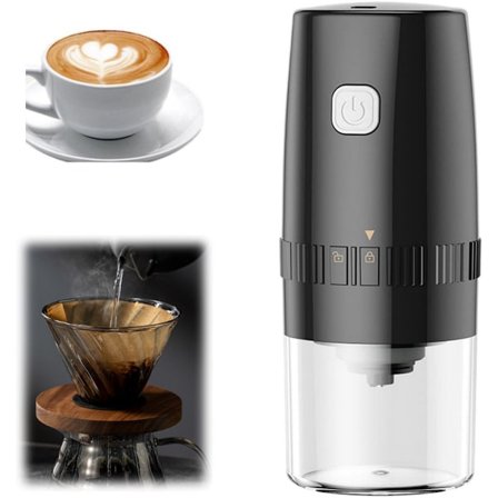 Elektrisk kaffekværn, kaffekværn, bærbar salt- og peberkværn, justerbar grovhed, udstyret med automatisk USB-opladning, 19*8cm)