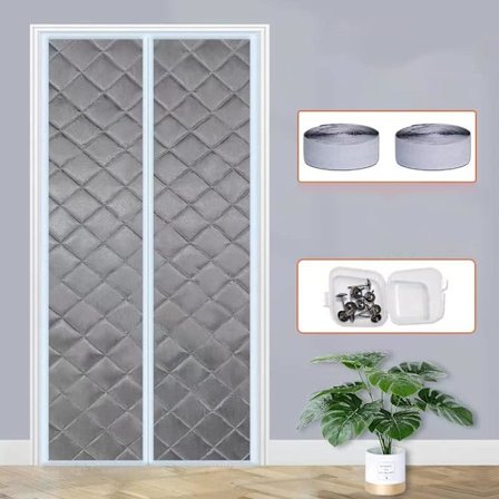 Magnetisk termisk isolerad dörrgardin 100 x 200 cm, robust tjock dörrskärm, grå (90×200)