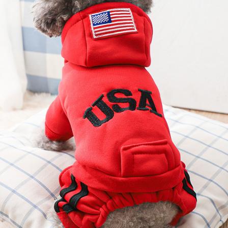 Hundeklær Vinter Små Hunder Firebente Klær Teddy Bull Bichon Med Hette USA Tide Klær(rød,M)