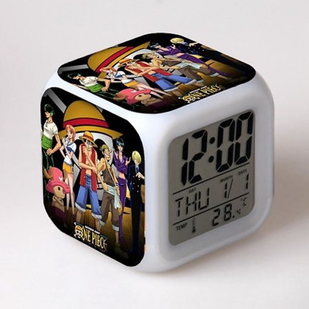 Anime One Piece Herätyskello, Sarjakuva Värikäs Värinvaihtava Neliönmuotoinen Herätyskello, Luova Herätyskello, Herätyskellolahja, Pieni Lahja (20)