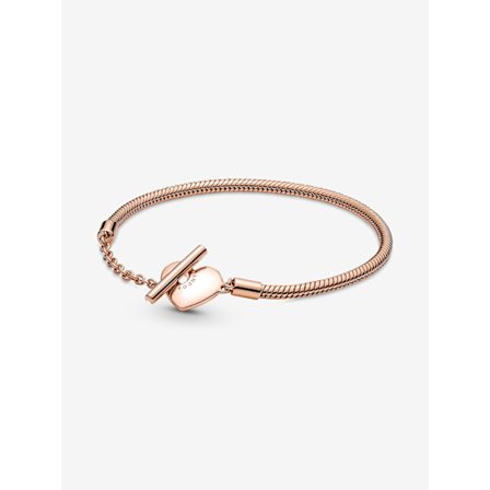 Pandora - P Moments Hjerte T-Bar Slangekjede Armbånd - 14k roségullbelegg
