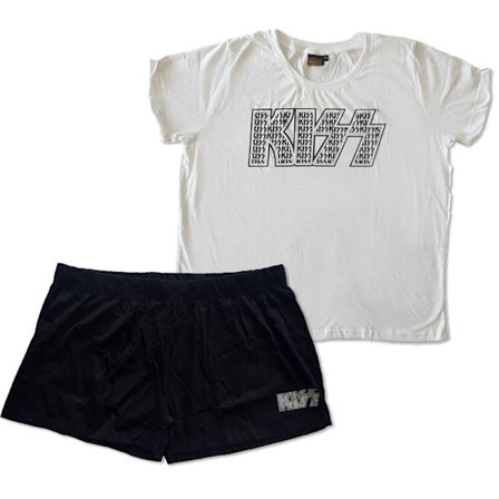 Kiss Dam/Damer Infill Logo Bomull Sommar Kort Pyjamas Set L