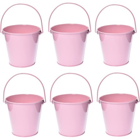 6-pack 4,3 tum färgade galvaniserade hinkar för barn, klassrum och festgåvor (rosa)