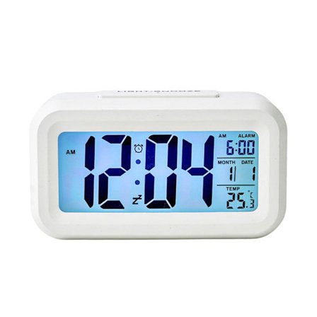 Uppgraderad Digital Väckarklocka - 4.3 " LED-Display med Temperatur, Ljuskontroll, Snooze & Kalender (Vit)