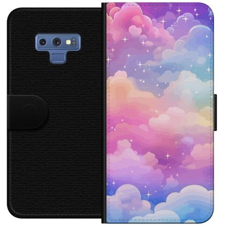 Kompatibelt Lommeboketui til Samsung Galaxy Note9 Søt enhjørning med regnbuefarget hår mot en stjernebelagt pastellbakgrunn i kawaii-stil