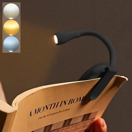Boklampa, uppladdningsbar clip-on läslampa, justerbar ljusstyrka