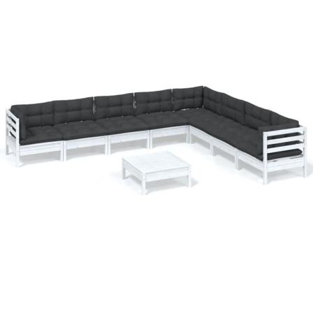 Vidaxl Loungegrupp Med Dynor 9 Delar Vit Massiv Furu Vit