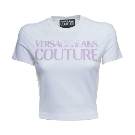 Versace Jeans Couture, T-Shirt with Logo Wit, Dames, Maat:S,Katoen,print
