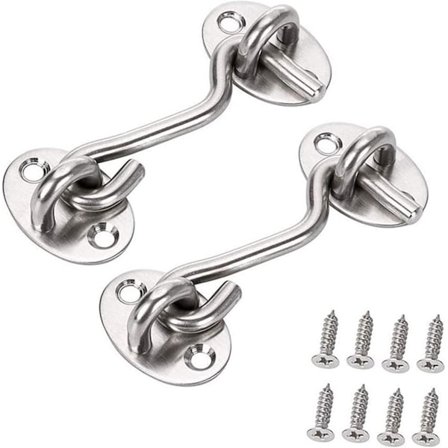 Dørhaspelås, rustfritt stål hyttehake, hyttehake, rustfritt stål dørhaspel, 2 stk skyvedørslås for dørhåndtak