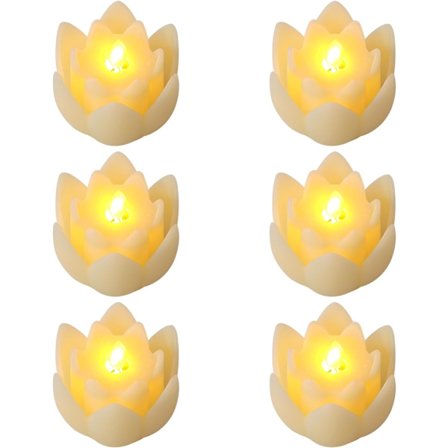 6 st LED Lotus Bordsljus, 7,5*3CM Lotuslampor Elektroniska Buddhistiska Ljus Batteridrivna Buddha Flimrande Varmvita Ljus