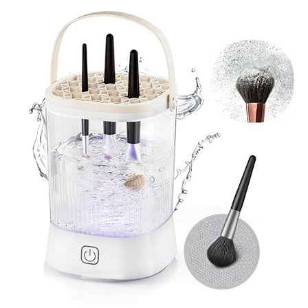 Automatisk makeupbørsterenser, dyb rengøring af rester på makeupbørster (Hvid)