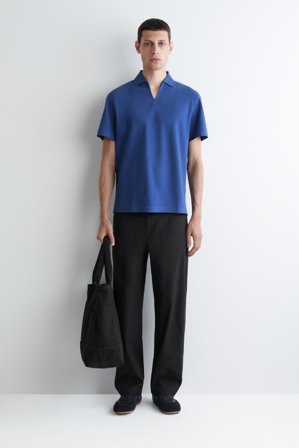 COS Men's Technical Piqué Polo Shirt in Blue