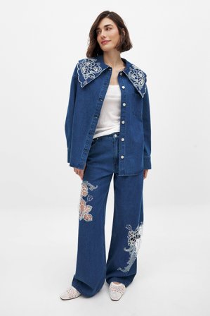 Handpicked x NA-KD Lace Detail Jeans - Jeans med vide ben - Blå - EU 38