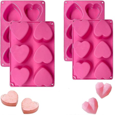 2 stk. 6 Hjertehuller / Diamant Silikoneforme, 3D Skumkageform til Varm Chokoladebombe Madlavning Chokolade Valentinsdag