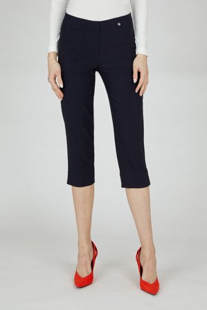 Robell - Marie Capri Bengalin Bukser - Mørkeblå - Straight Fit / Elastik i Taljen