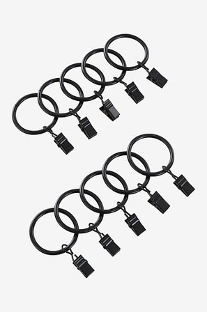 Jotex - Gardinring Med Klemme 10-pak Sort - CURTIS - Køb Gardintilbehør hos Jotex
