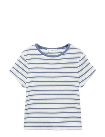 Striped T-Shirt With Contrasting Collar White Mango