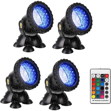 Damlys Bassenglys Hagebelysning 4stk 36Led 12W RGB Undervannslys med RF Fjernkontroll for Stålvegg Over Bakken Svømmebasseng - IP68 Vanntett