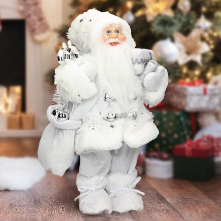 Jultomte Dekorationsfigur 37 Cm Hög Vit Med Presentpåse