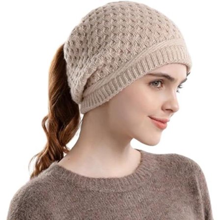 Vintermössa för kvinnor - Stickad mössa - Stickad mössa med hästsvansöppning