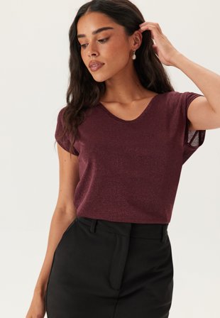 ONLY-Onlsilvery S/S V Neck Lurex Top-S