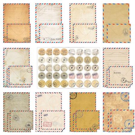 Brevpapir og konvolutter i retrostil med håndskrevne detaljer, A5 - 160 stk