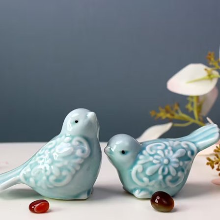 Keramisk fugle- og andefigur | Sæt med to dele | Keramik