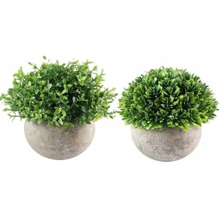 2 stk. Mini kunstige planter fire lag gress og Melaleuca urter
