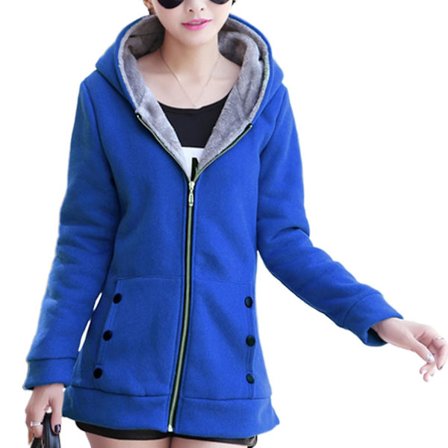 Kvinnors vintertröja tjock fleecefodrad huvtröja med ficka dragkedja