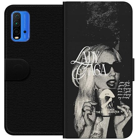 Kompatibel Tegnebogsetui til Xiaomi Redmi Note 9 4G Lady Gaga sort-hvid retroplakat med solbriller og popkunst-æstetik