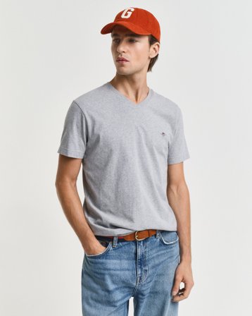 GANT Herren Slim Fit T-Shirt mit V-Ausschnitt (5XL) Grau