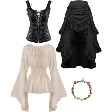 nmee 4 st Halloween Kvinnor Steampunk Kostym Renässans Blus Toppar Hög Låg Kjolen Pirat Korsett för Medeltida Cosplay Stor