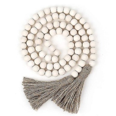 Träpärlkrans med tofsar, bondgårdspärlor, rustik lantlig inredning, bönpärlor, bohemiska pärlor, väggdekoration (naturlig, 2 stycken)