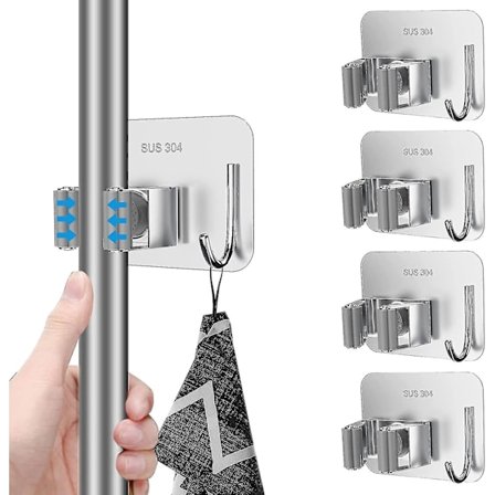 4-pack mopp- och kvasthållare, väggmonterad rostfritt stål, ingen borrning, mopp- och kvastorganisatör för badrum, kontor, kök, garderob, garage (