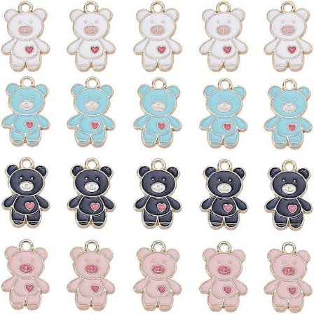 1 Æske 40 stk. Bjørne Charms Bulk Emalje Bjørne Charm Tegneseriestil Søde Små Pink Blå Hvide Sorte Dyre Charms