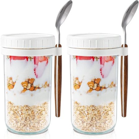 IC Havrebeholdere til natten med låg og skeer: 24 oz Mason-glas til havre til natten - 2-pakning madopbevaringsbeholdere af glas