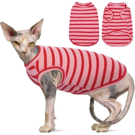 1 stk. Katte Tøj, Stribet Killing T-shirts Ærmeløs, Pullover Katte Trøjer, Kæledyr Sommer Tøj til Små Hunde Pink