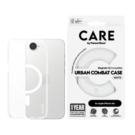 PanzerGlass CARE iPhone 16e Urban Combat MagSafe deksel (gjennomsiktig/hvit)
