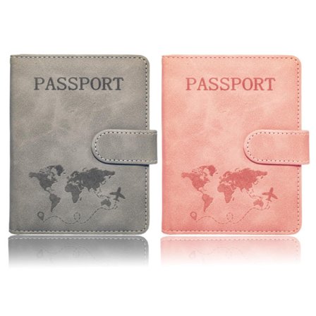 Pas-holder sæt til par, 2-pak RFID-blokerende rejsepunge, Matchende pasomslag til ham og hende med kortlommer, Rejse must-have