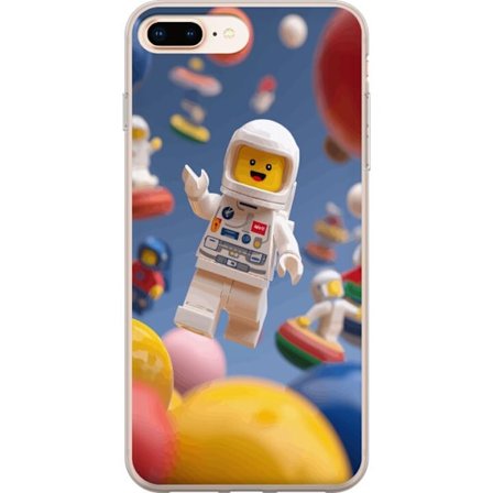 Kompatibelt Mobilskal till Apple iPhone 8 Plus LEGO-inspirerad astronautfigur i rymden bland färgglada planeter, lekfull 3D-illustration för barnrum
