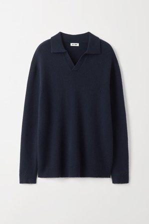 Soft Goat - Men's Collar Shirt - Men cashmere sweater - S - Navy
