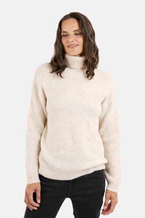 JENSEN - Langærmet Strik - Beige - Rullekrave