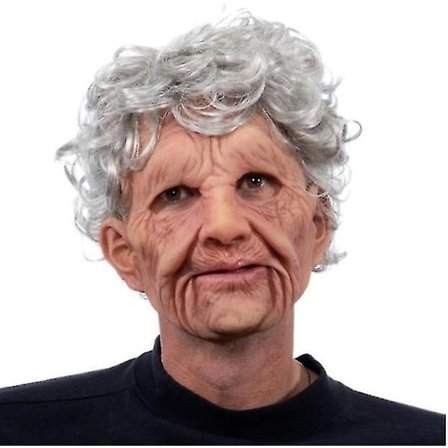 Gammel dame bedstemor maske, hvidt hår hovedbeklædning udklædning kostume tilbehør Halloween fuld ansigts latexmasker