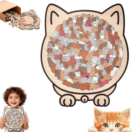 135-bitars kattformad träpussel, kattkonturdesignpussel för heminredning och present till kattälskare