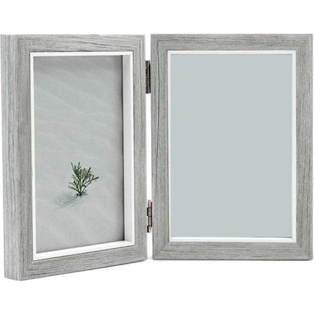 Kaksinkertainen valokuvakehys 4X6 tuumaa Rustiikki harmaa puinen saranallinen taittuva valokuvakehys, Häät, Isänpäivälahjat äidiltä