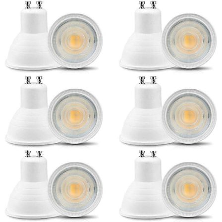 12-pakning GU10 LED-pærer 6W 220-240V, Varmhvit 3000K, 600lm, Erstatning for 50-60W halogenpærer, Ikke-dimbar, Liten lysflekk, 30 graders 