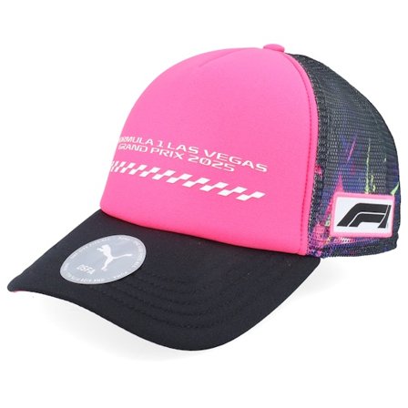 Formula One - F1 Logo 25 Race Special Vegas Pink/Puma Black Foam A-frame Trucker Trucker Black Cap - Motor @ Hatstore