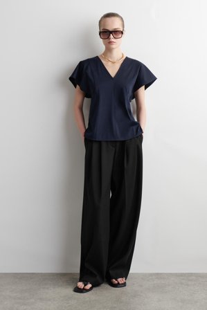 COS Women's Top In Cotone Con Maniche A Petalo in Blu